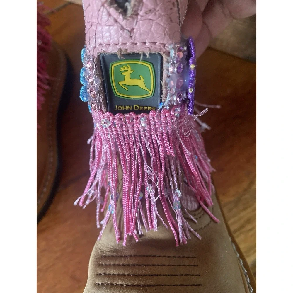 John Deere Cowgirl Boots Toddler Sz 10 Pink Leather Round Toe Upcycled